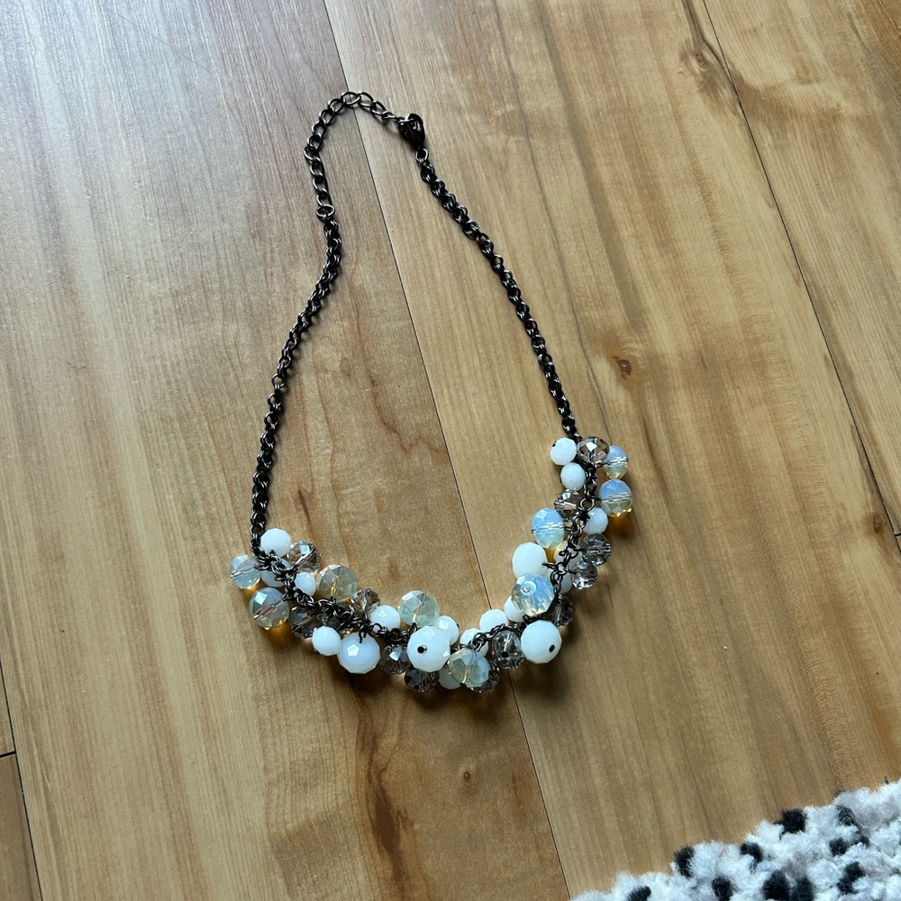 Beaded Necklace with White and Gold Accents